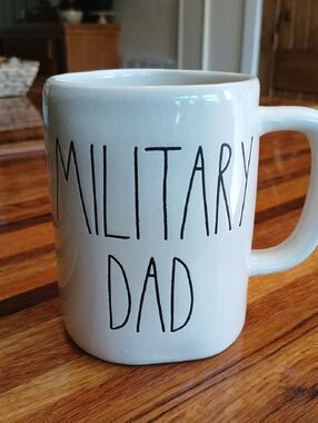 Rae Dunn White Ceramic Mug with Black Lettering - MILITARY DAD